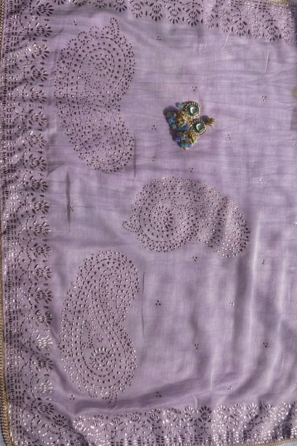 Dhiyona ST 3 Pc Unstitched Suit - Chanderi Lilac Mukiesh Kurta with Lining ,Dupatta and Bottom