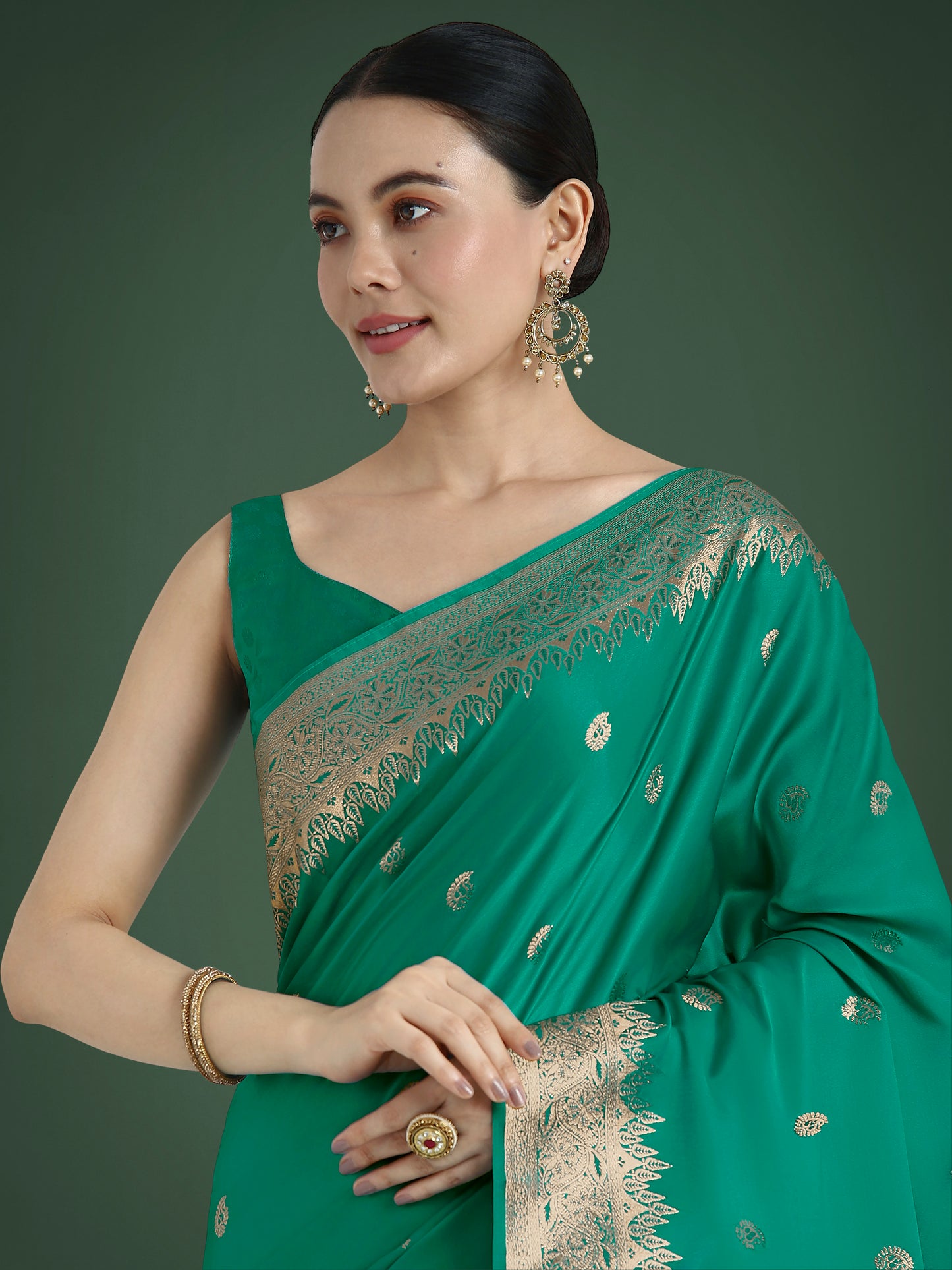 Dhiyona MJ Divine Turquoise Soft Banarasi Satin Silk Saree With Blouse Piece