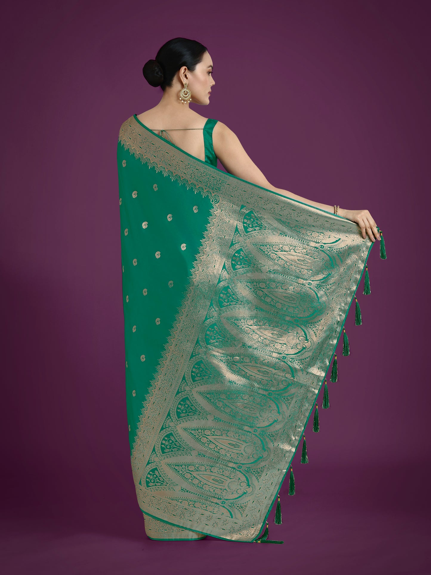 Dhiyona MJ Divine Turquoise Soft Banarasi Satin Silk Saree With Blouse Piece