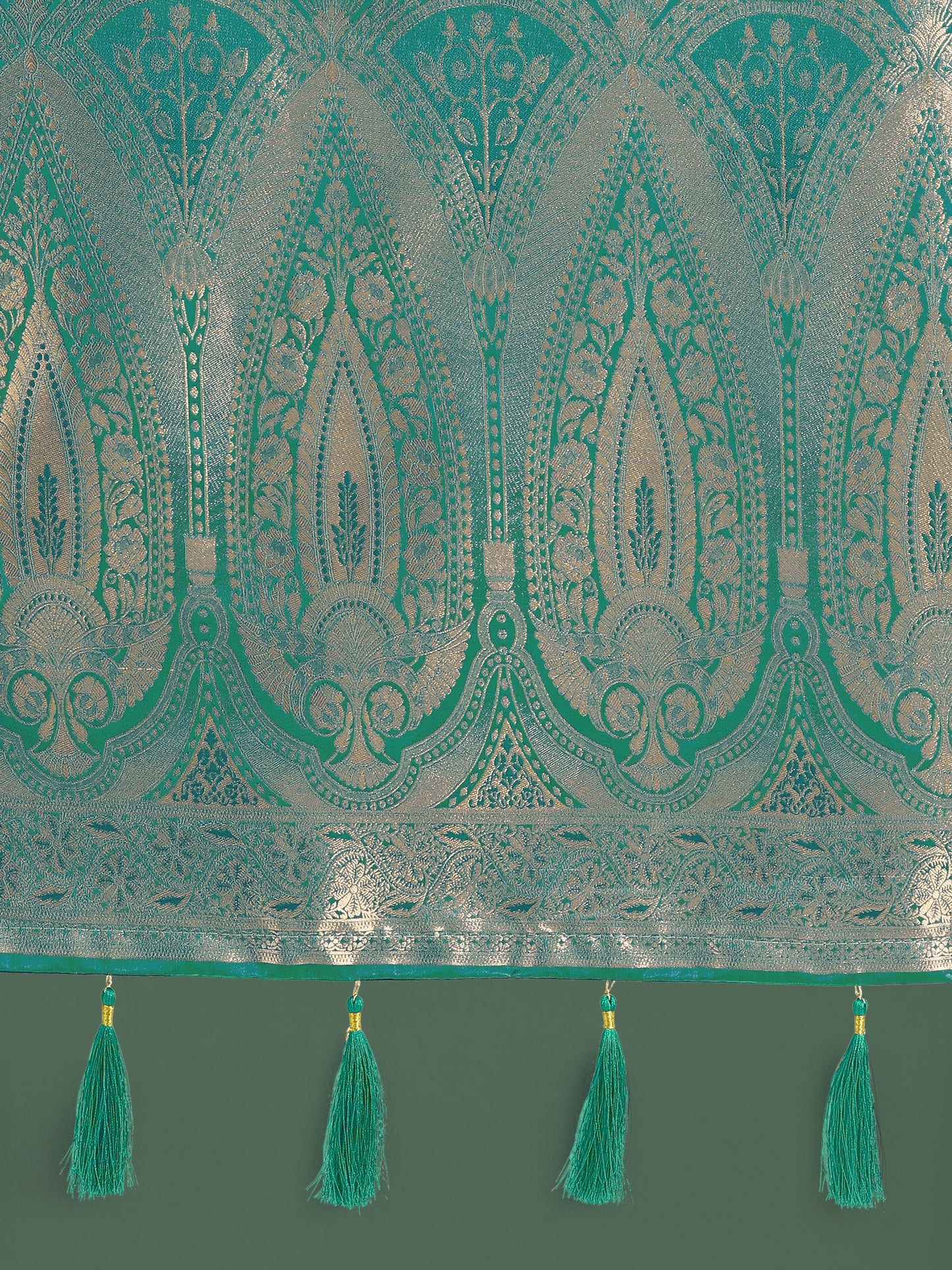 Dhiyona MJ Divine Turquoise Soft Banarasi Satin Silk Saree With Blouse Piece