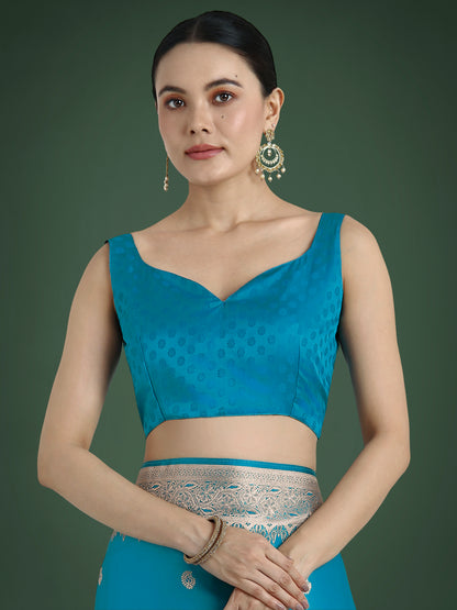 Dhiyona MJ Divine Cyan blue Soft Banarasi Satin Silk Saree With Blouse Piece