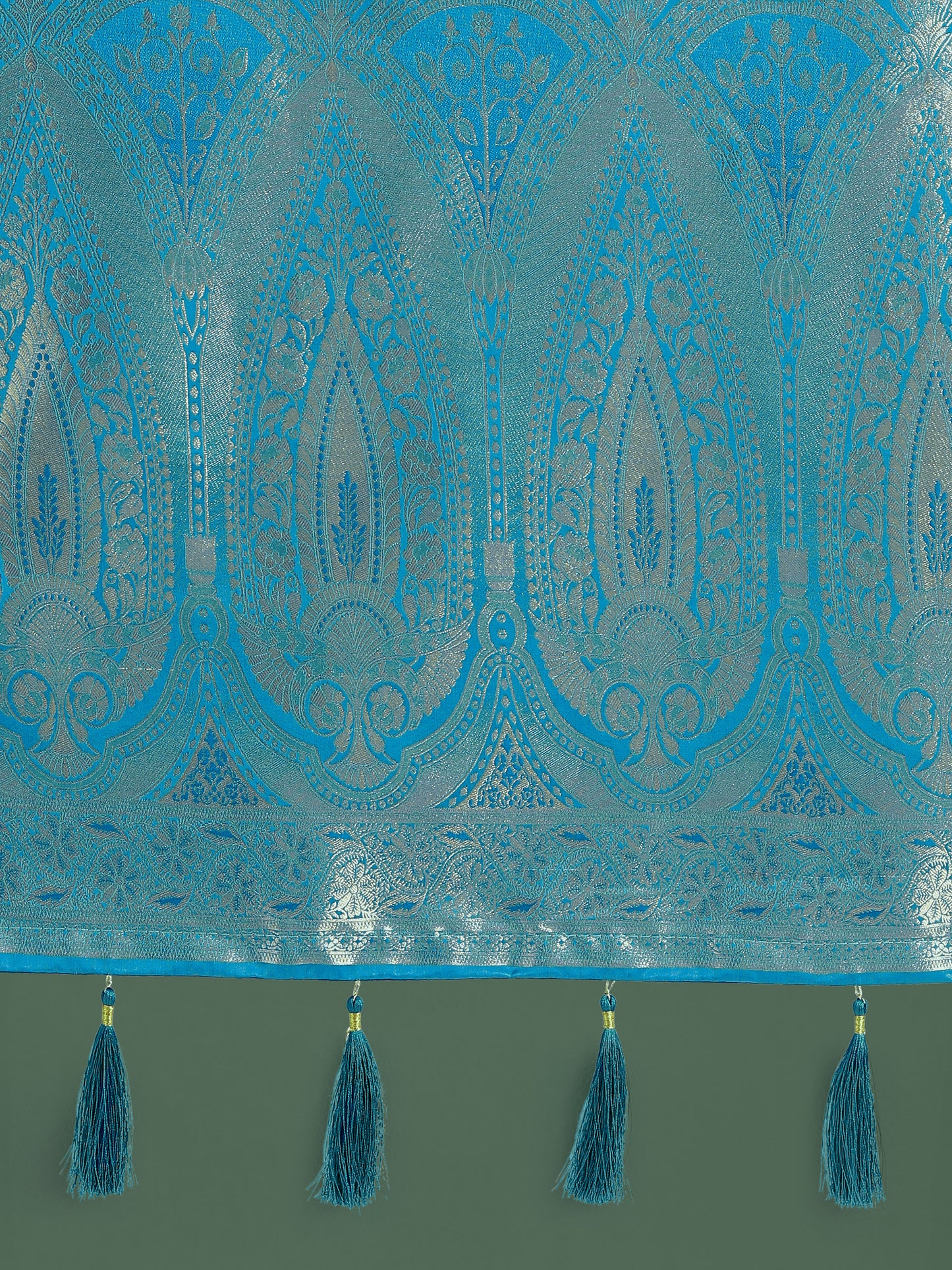 Dhiyona MJ Divine Cyan blue Soft Banarasi Satin Silk Saree With Blouse Piece