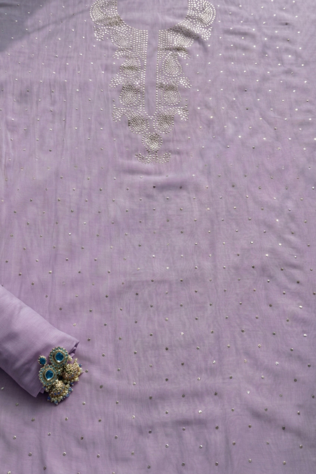Dhiyona ST 3 Pc Unstitched Suit - Chanderi Lilac Mukiesh Kurta with Lining ,Dupatta and Bottom