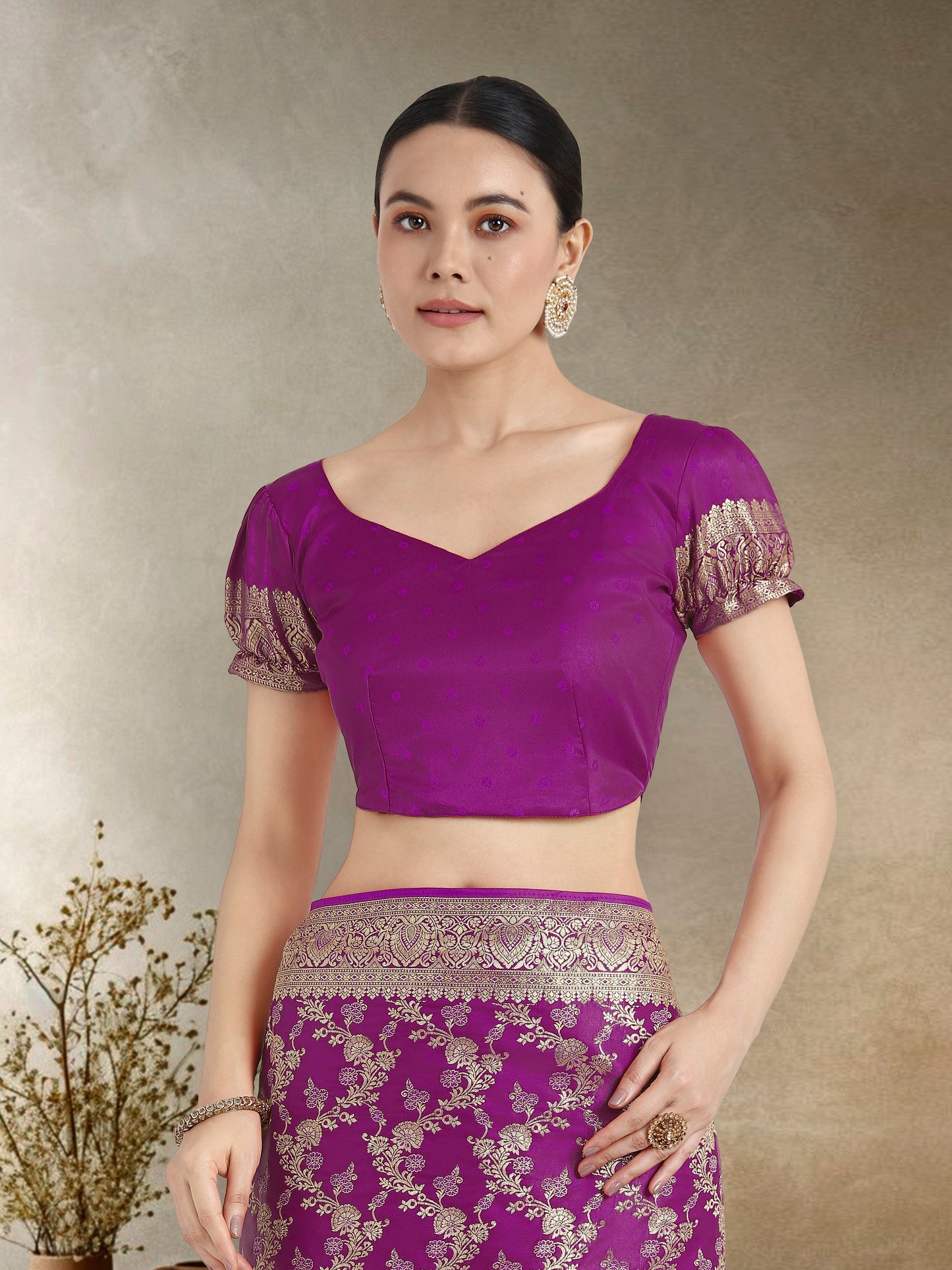 Dhiyona MJ Effervescent Purple Soft Banarasi Satin Silk Saree With Elision Blouse Piece