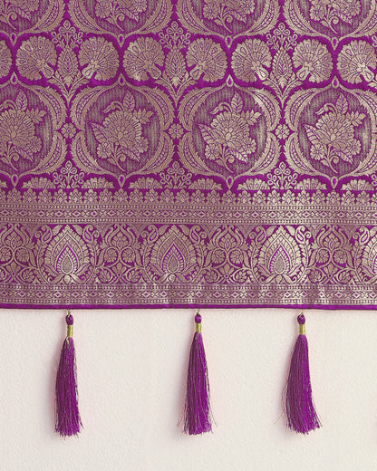 Dhiyona MJ Effervescent Purple Soft Banarasi Satin Silk Saree With Elision Blouse Piece