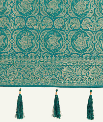 Dhiyona MJ Effervescent Turquoise Soft Banarasi Satin Silk Saree With Elision Blouse Piece