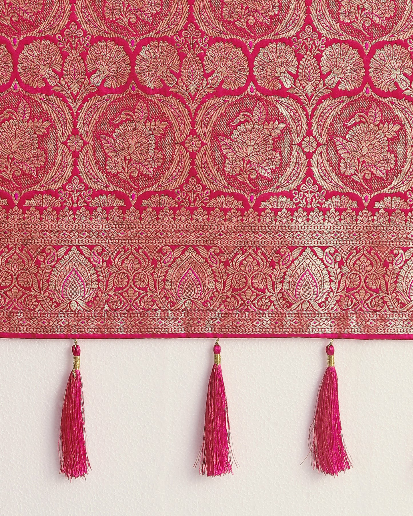 Dhiyona MJ Effervescent Bright Pink Soft Banarasi Satin Silk Saree With Elision Blouse Piece