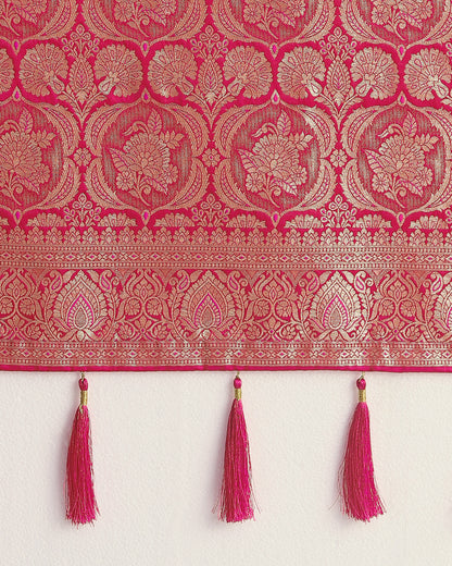 Dhiyona MJ Effervescent Bright Pink Soft Banarasi Satin Silk Saree With Elision Blouse Piece