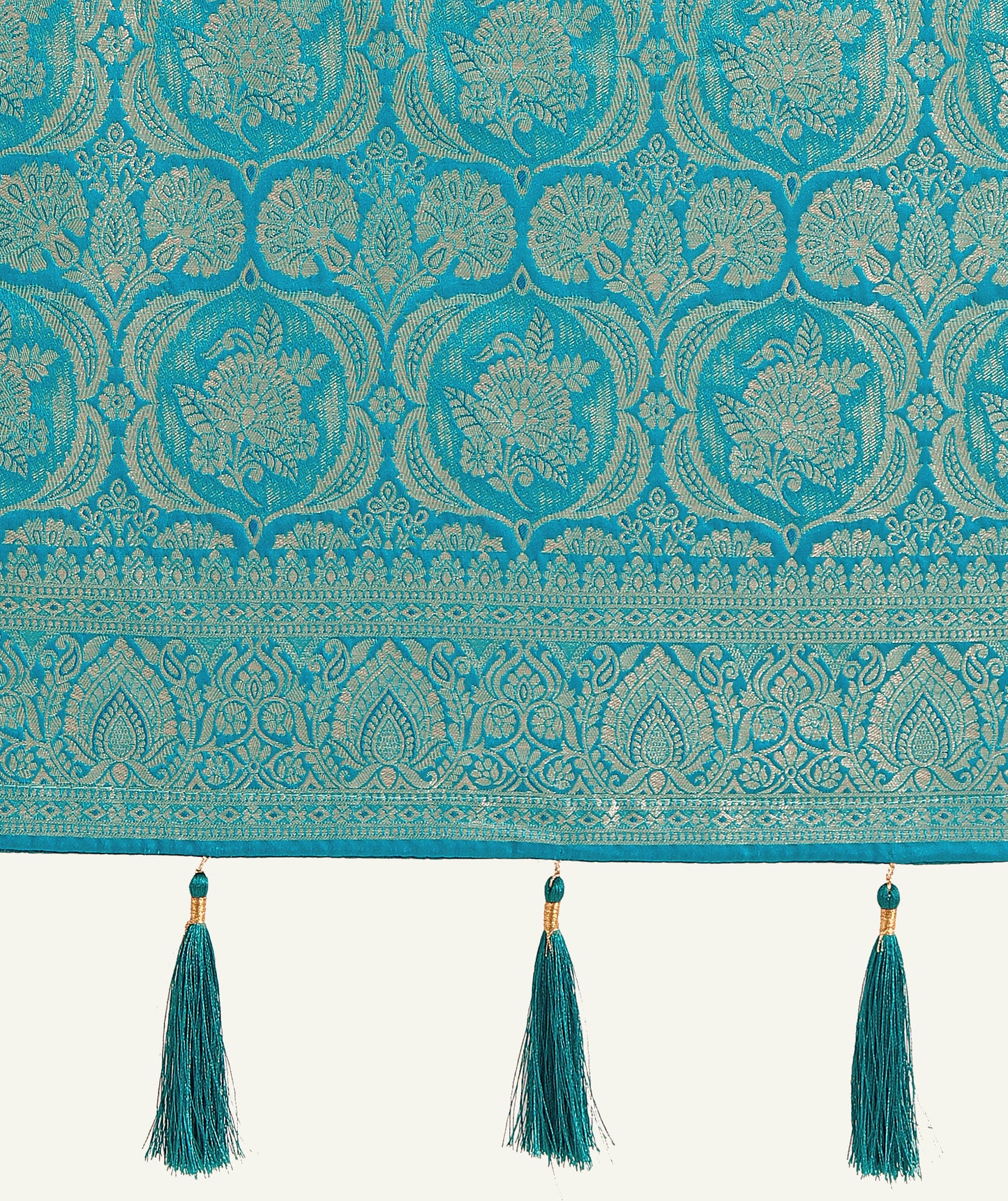 Dhiyona MJ Effervescent Aqua blue Soft Banarasi Satin Silk Saree With Elision Blouse Piece