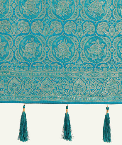 Dhiyona MJ Effervescent Aqua blue Soft Banarasi Satin Silk Saree With Elision Blouse Piece