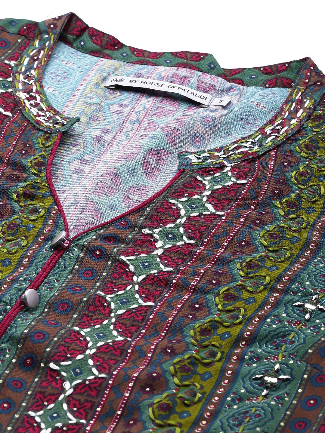 Dhiyona OD  Embroidered Thread Work & Mirror Work Indie Prints Kurta