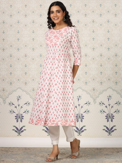Dhiyona OD  Floral Printed Gotta Patti Pure Cotton A-Line Kurta
