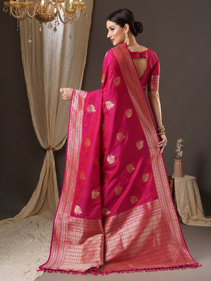 Women's Silk Blend Pink Woven Design Designer Saree With Blouse Piece