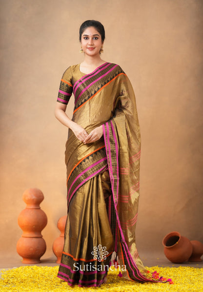 Dhiyona SS South Charm Tissue Cotton Saree with Traditional Border