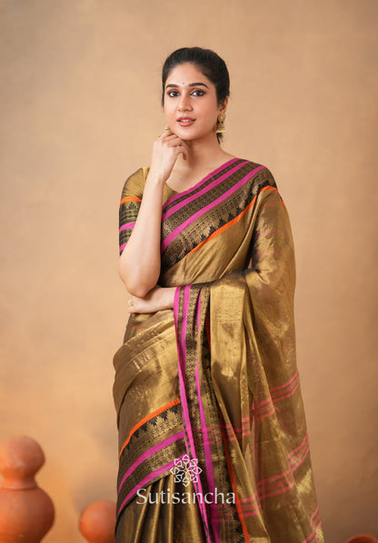 Dhiyona SS South Charm Tissue Cotton Saree with Traditional Border