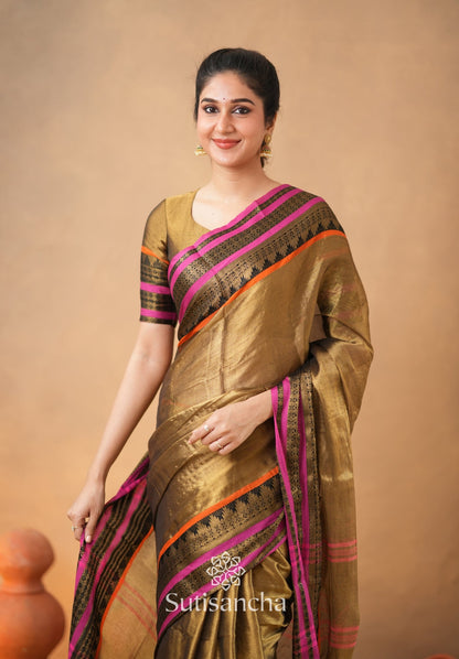 Dhiyona SS South Charm Tissue Cotton Saree with Traditional Border