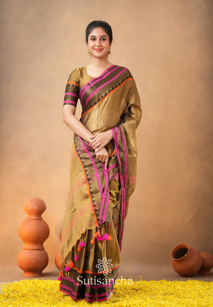 Dhiyona SS South Charm Tissue Cotton Saree with Traditional Border