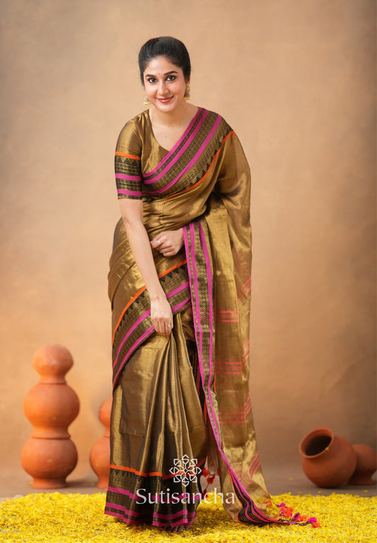 Dhiyona SS South Charm Tissue Cotton Saree with Traditional Border