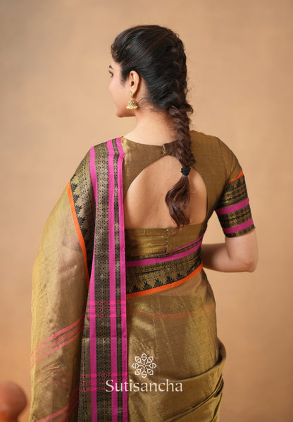 Dhiyona SS South Charm Tissue Cotton Saree with Traditional Border