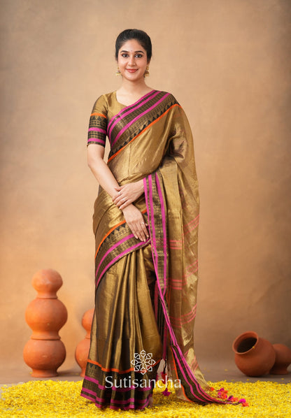 Dhiyona SS South Charm Tissue Cotton Saree with Traditional Border