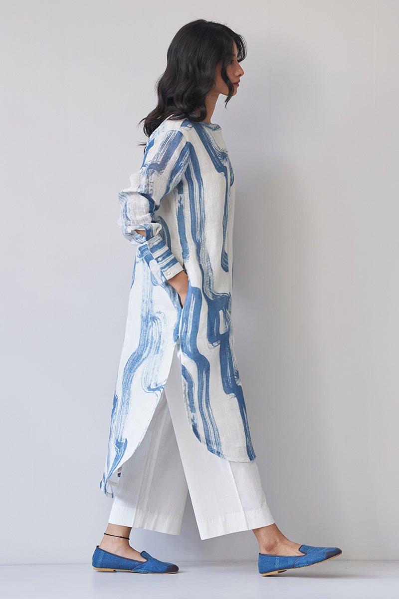 Women's Marshmallow and Blue Linen Co-ord Set