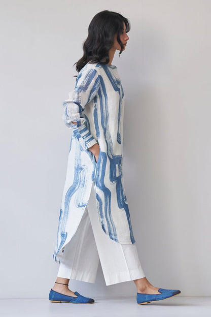 Women's Marshmallow and Blue Linen Co-ord Set