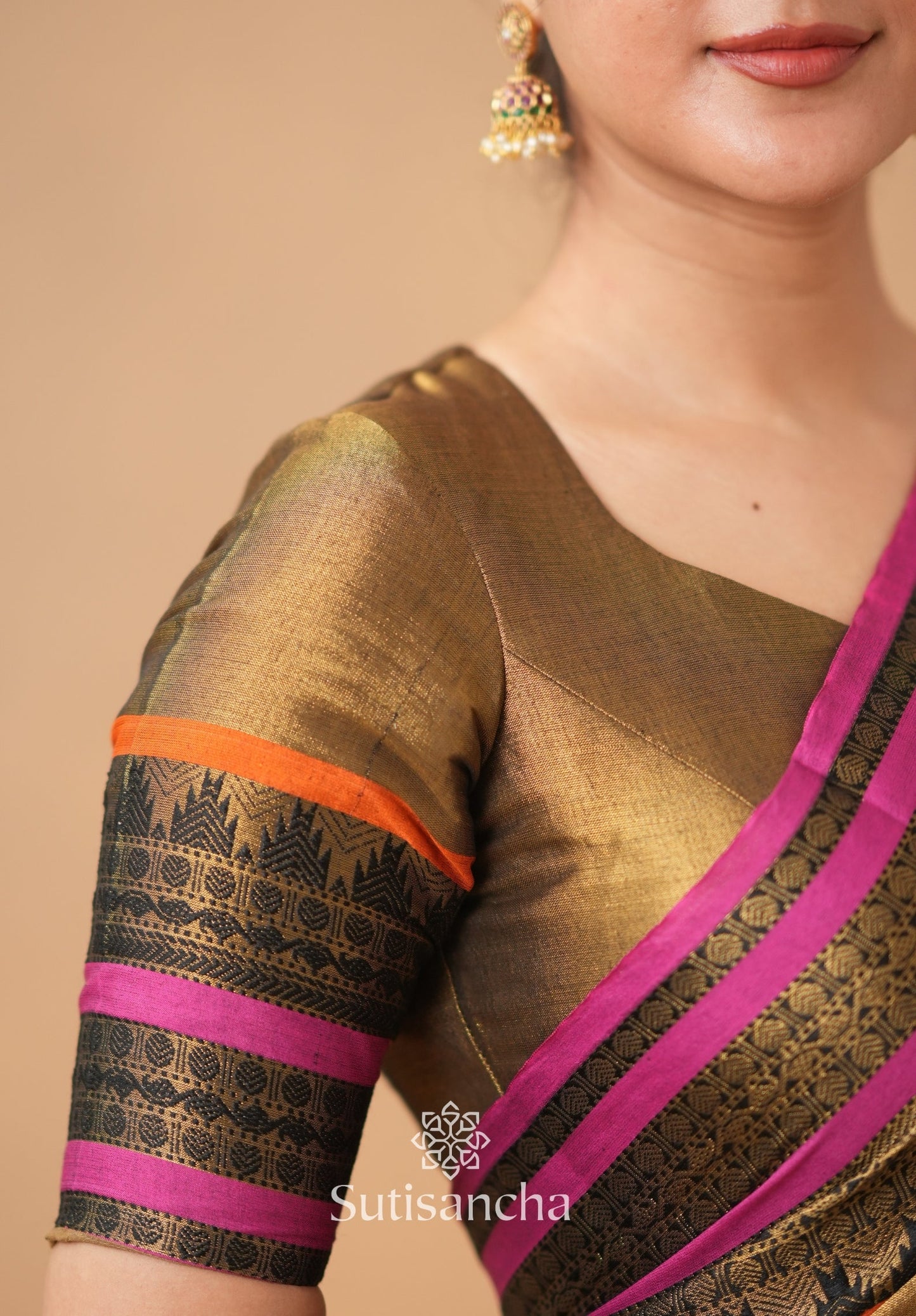 Dhiyona SS South Charm Tissue Cotton Saree with Traditional Border