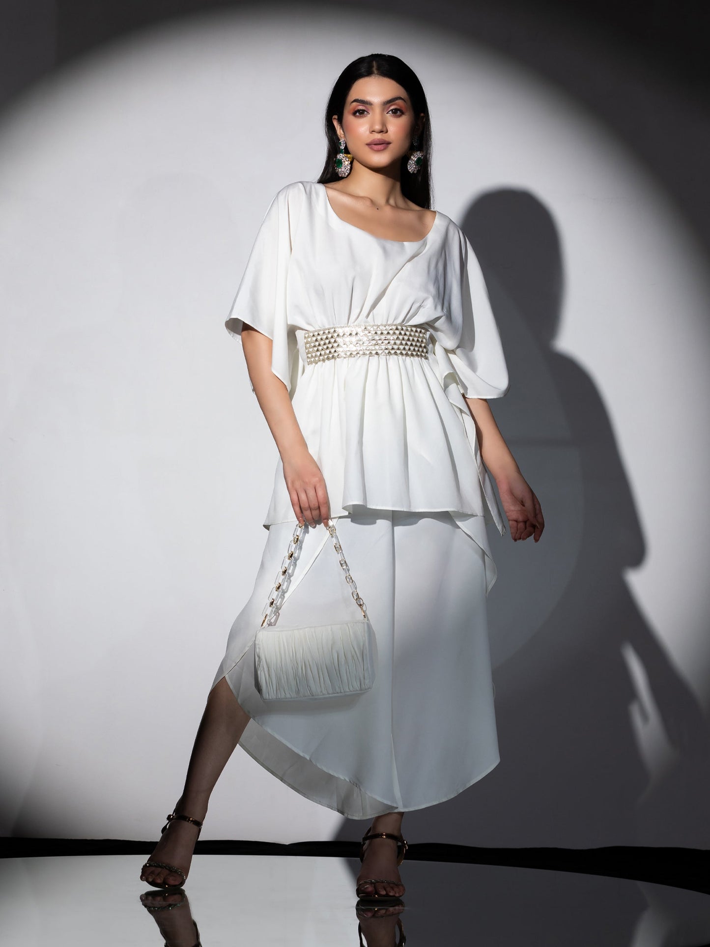 Dhiyona ST Women's Off White Crepe Short Kurta Top with Lace 1 Piece | Straight Fit, U Neck, 3/4 Sleeves, Work wear, Casual Wear, (Crepe)