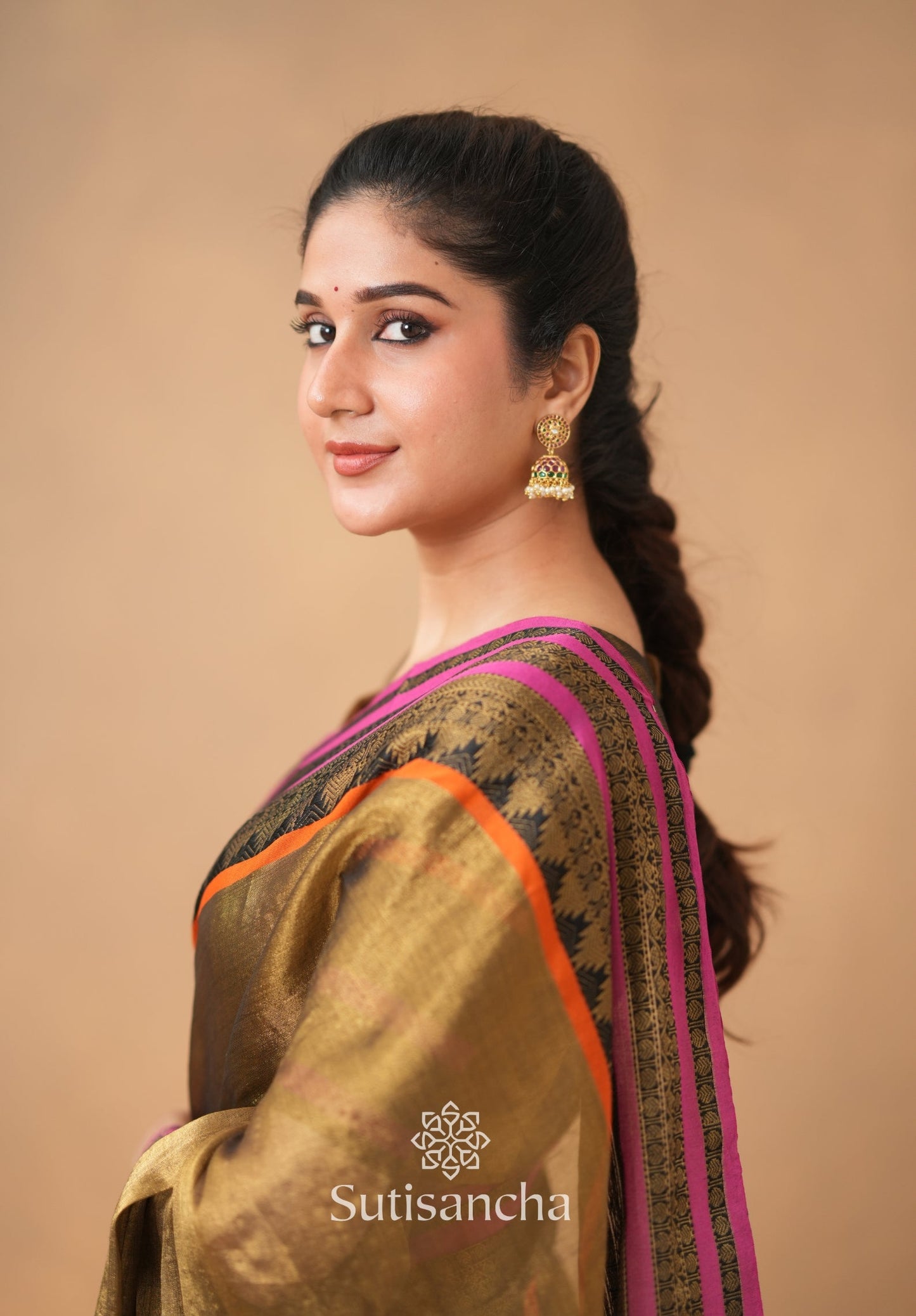 Dhiyona SS South Charm Tissue Cotton Saree with Traditional Border