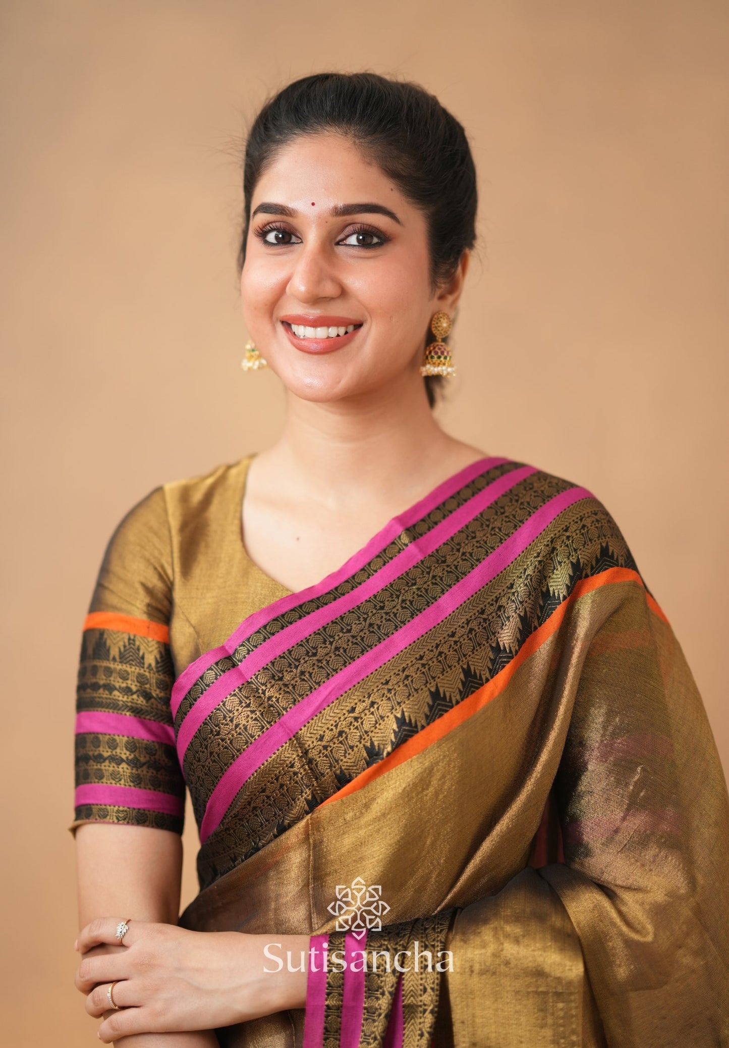 Dhiyona SS South Charm Tissue Cotton Saree with Traditional Border