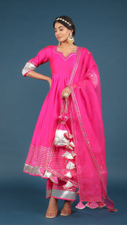 Amber Hot Pink Taffeta Silk Anarkali Set