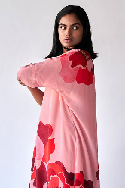 Women's Peach Bemberg Crepe Silk Co-ord Set