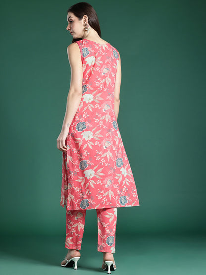 Floral Printed Pure Cotton Kurta with Trousers