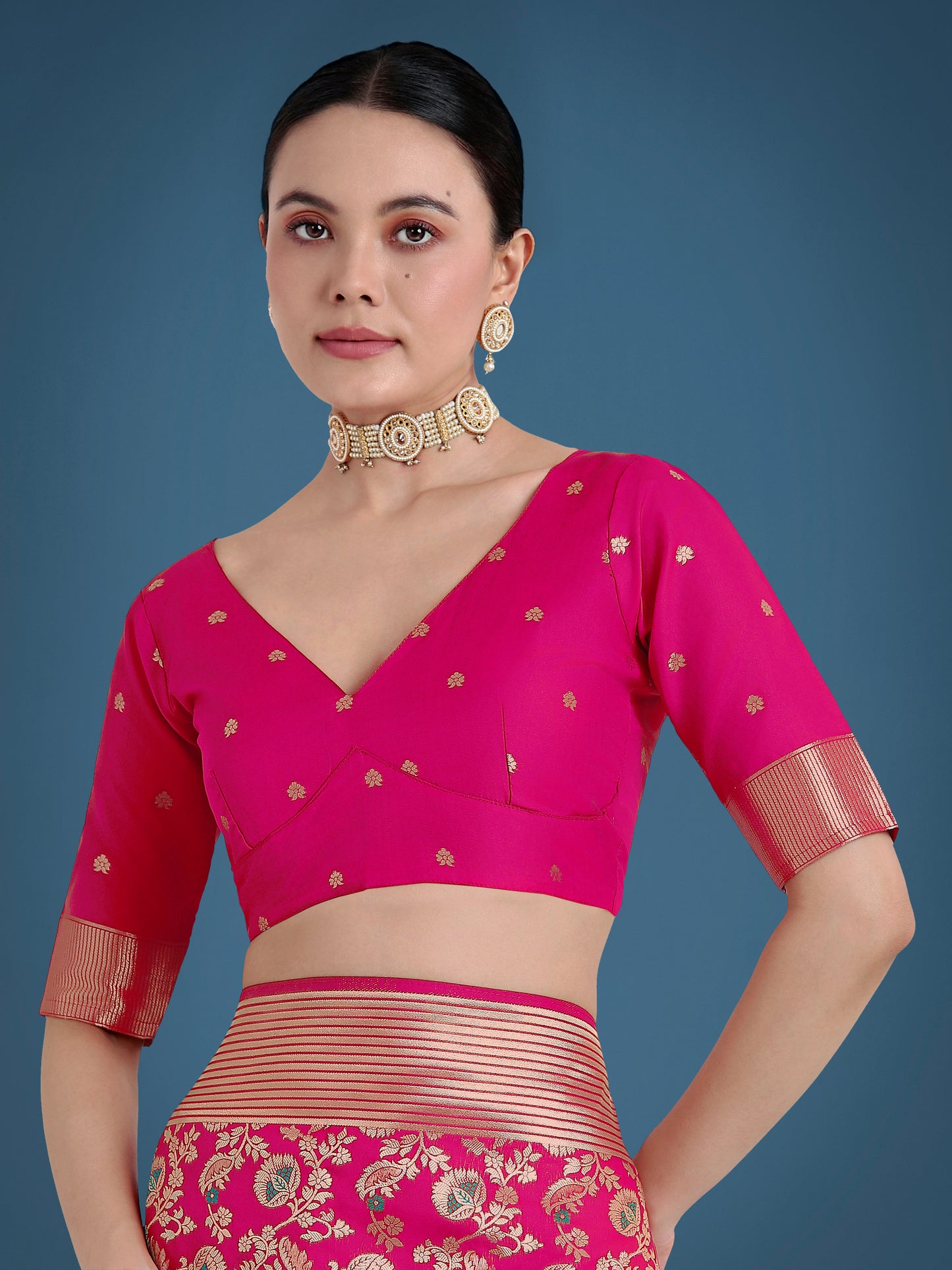Dhiyona MJ Banarasi Silk Rani Pink Zaal Pattern Traditional Saree