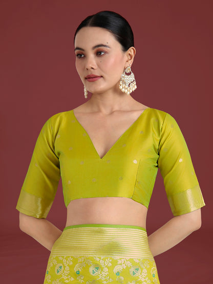 Dhiyona MJ Banarasi Silk Parrot Green Zaal Pattern Traditional Saree
