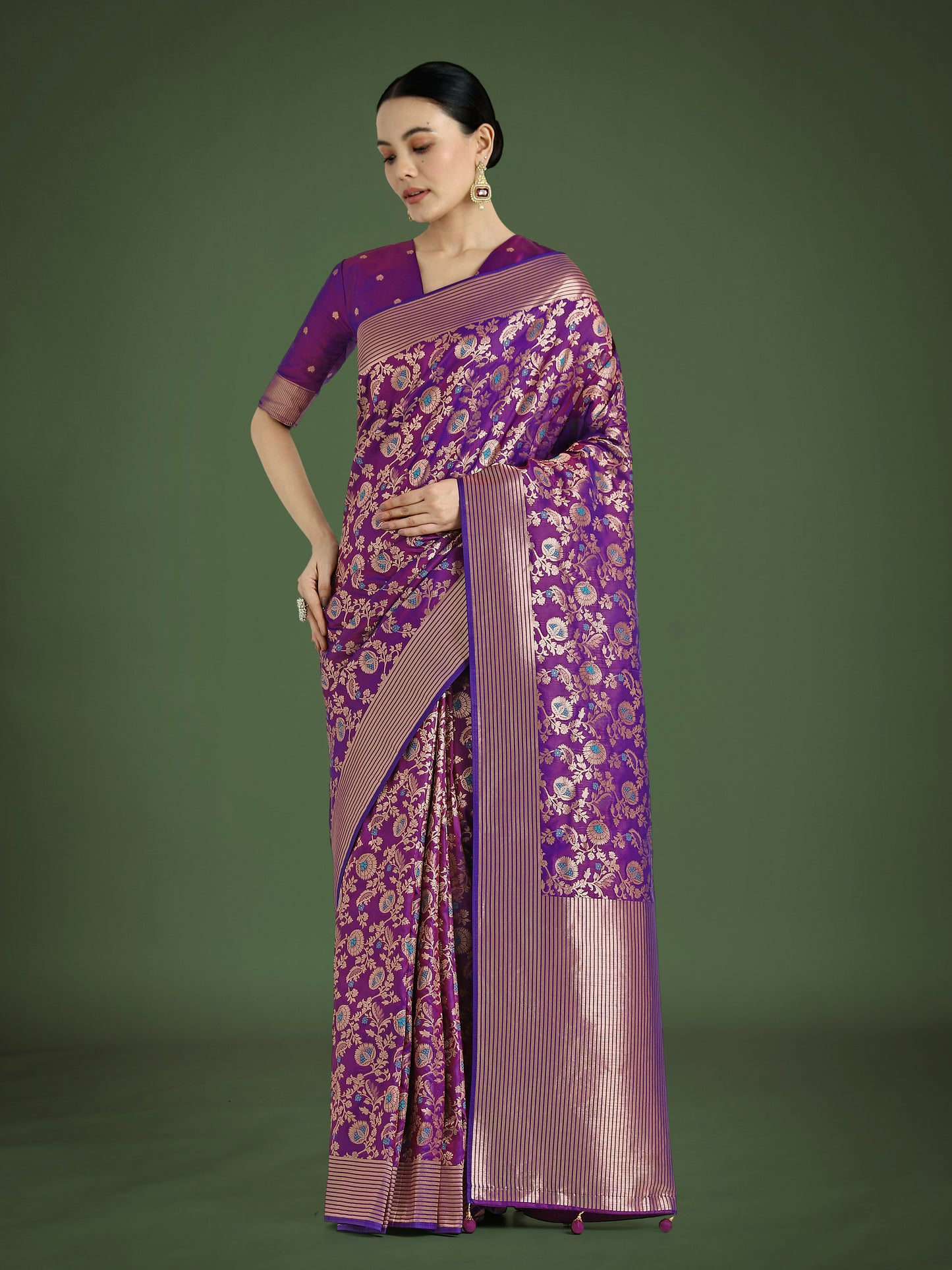 Dhiyona MJ Banarasi Silk Purple Zaal Pattern Traditional Saree
