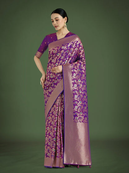 Dhiyona MJ Banarasi Silk Purple Zaal Pattern Traditional Saree