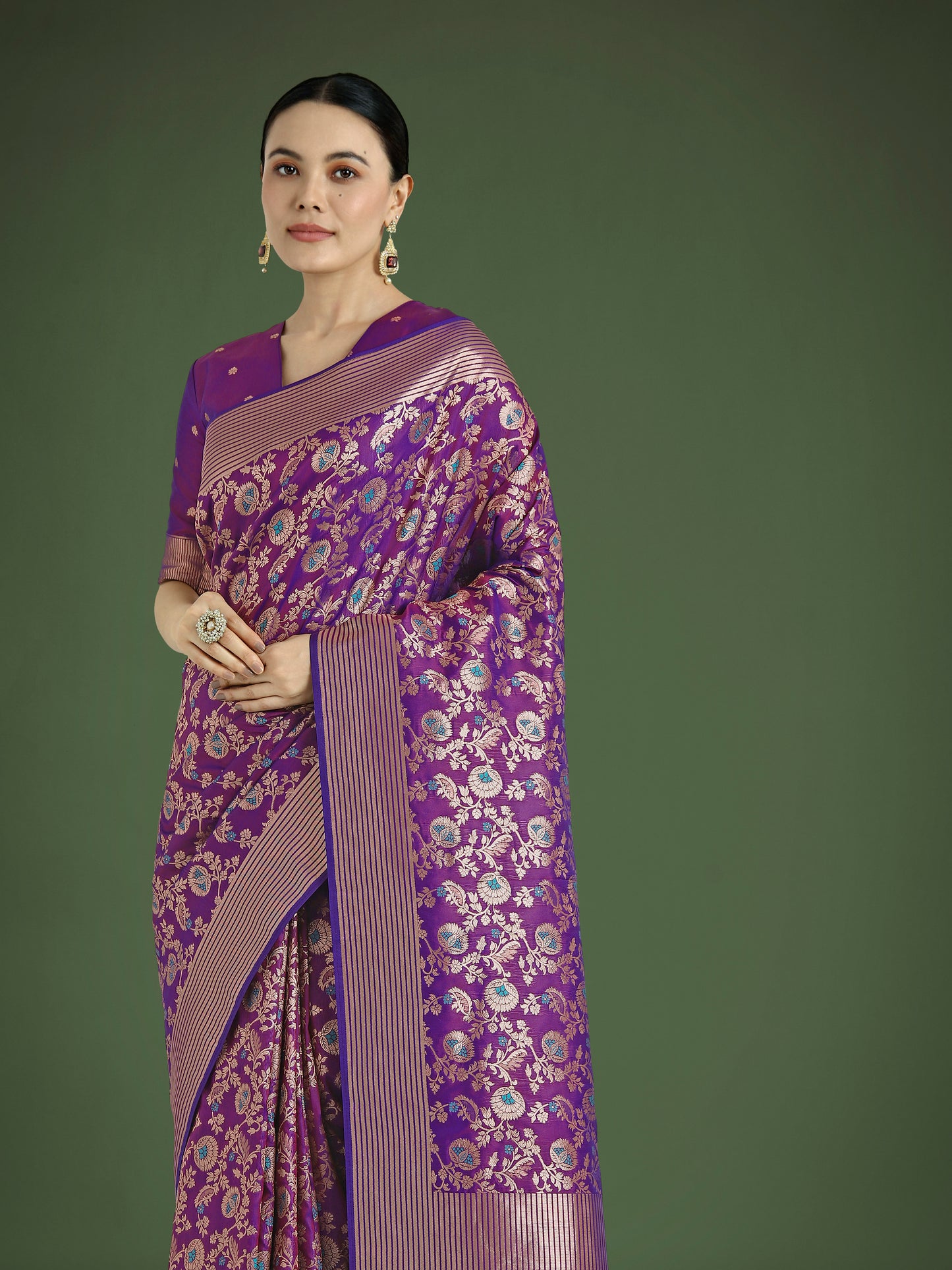 Dhiyona MJ Banarasi Silk Purple Zaal Pattern Traditional Saree