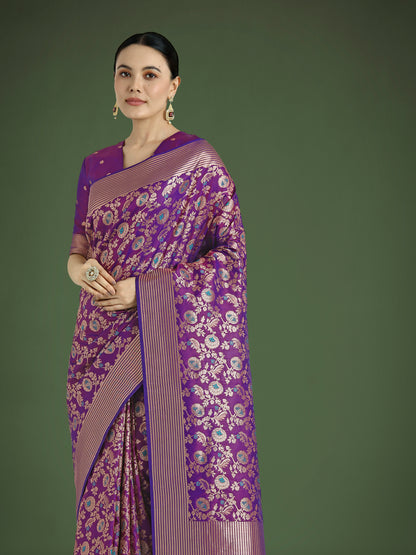 Dhiyona MJ Banarasi Silk Purple Zaal Pattern Traditional Saree
