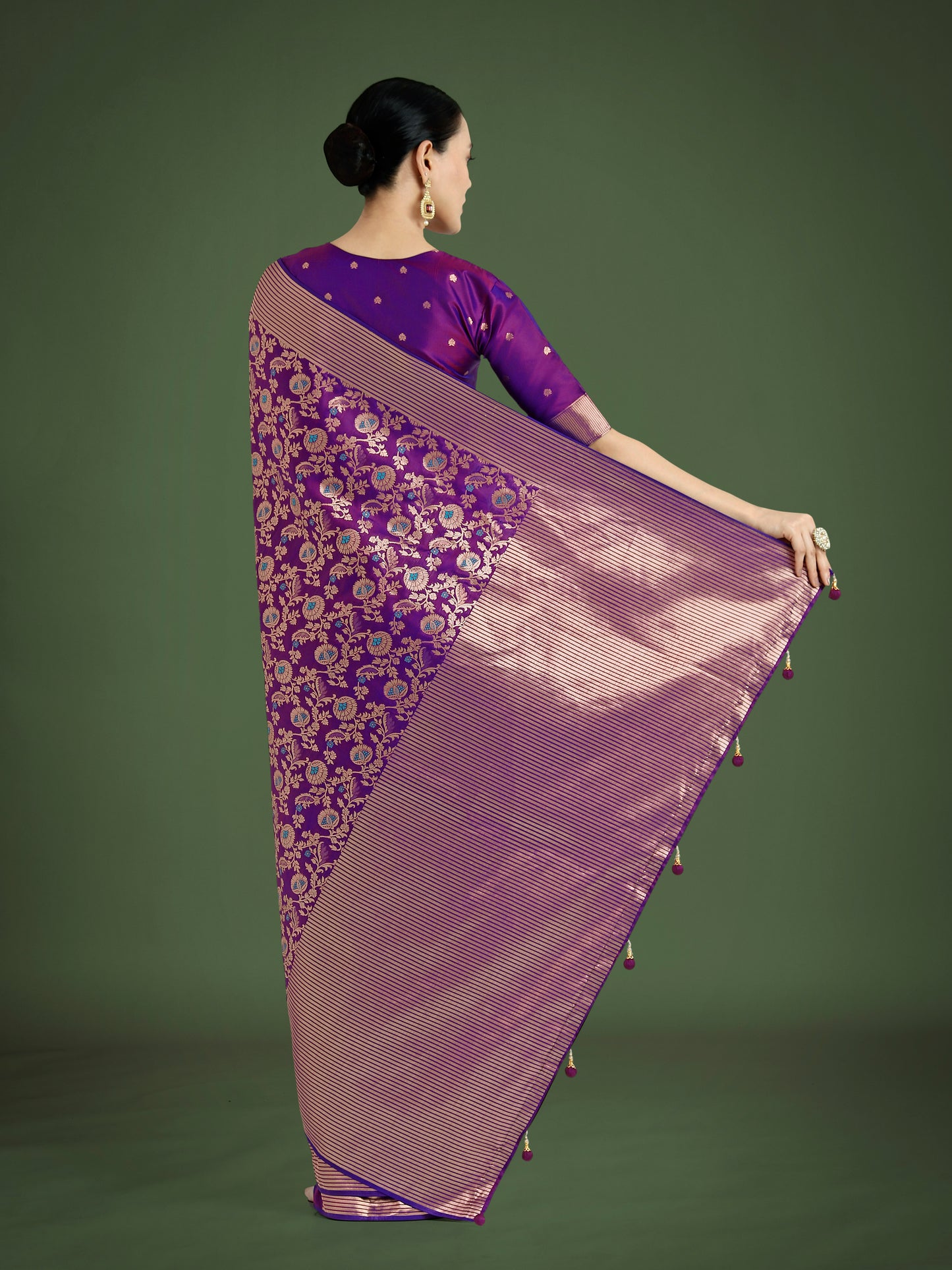 Dhiyona MJ Banarasi Silk Purple Zaal Pattern Traditional Saree