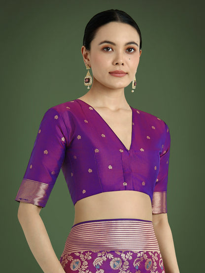 Dhiyona MJ Banarasi Silk Purple Zaal Pattern Traditional Saree