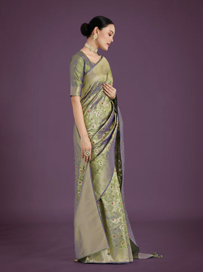Dhiyona MJ Banarasi Silk Olive Zaal Pattern Traditional Saree