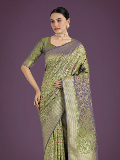 Dhiyona MJ Banarasi Silk Olive Zaal Pattern Traditional Saree