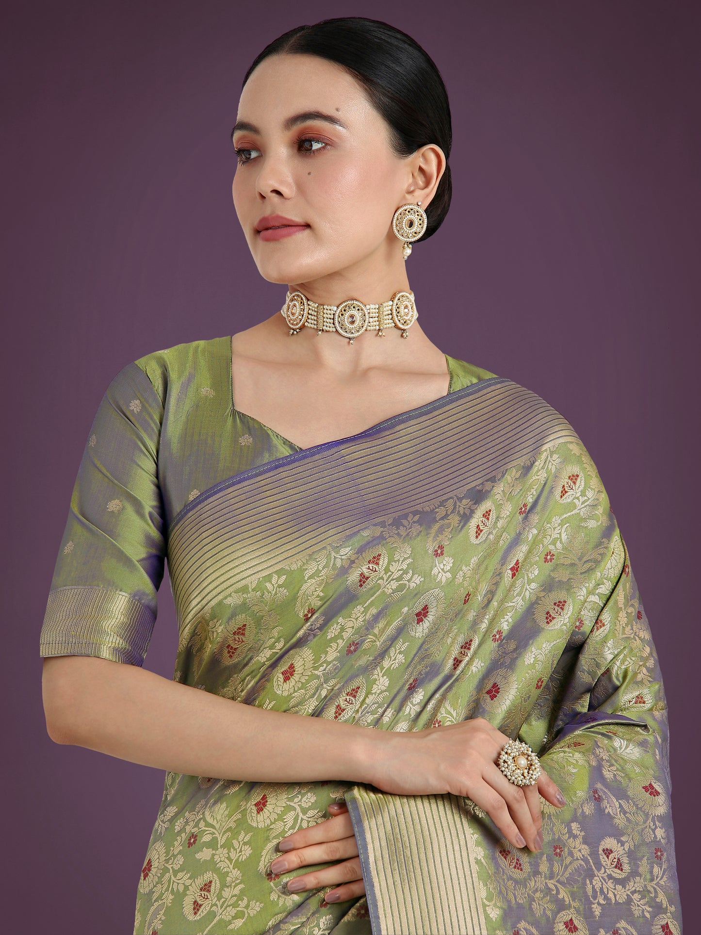 Dhiyona MJ Banarasi Silk Olive Zaal Pattern Traditional Saree
