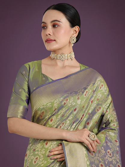 Dhiyona MJ Banarasi Silk Olive Zaal Pattern Traditional Saree