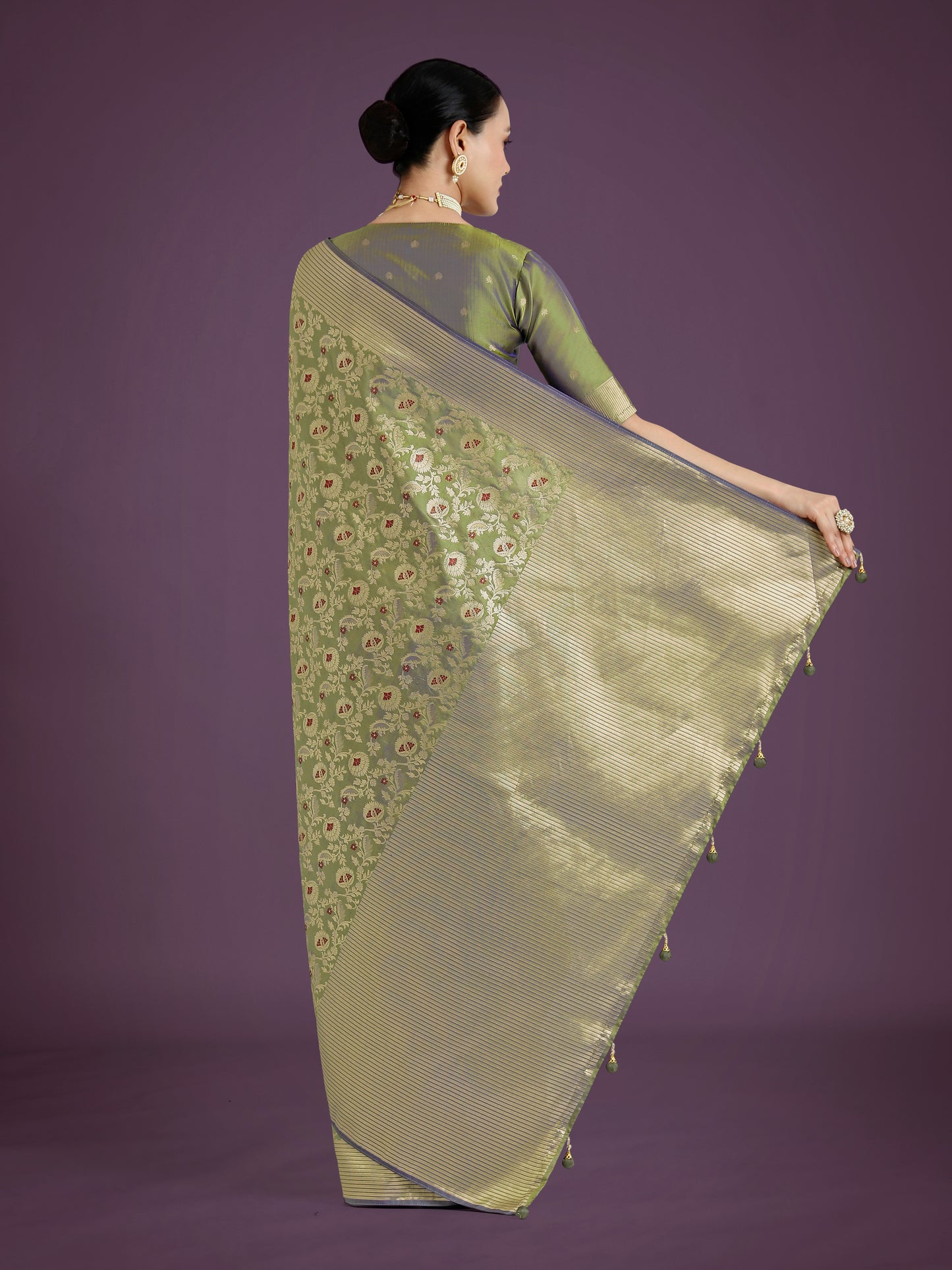 Dhiyona MJ Banarasi Silk Olive Zaal Pattern Traditional Saree