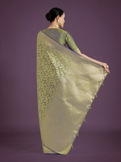 Dhiyona MJ Banarasi Silk Olive Zaal Pattern Traditional Saree