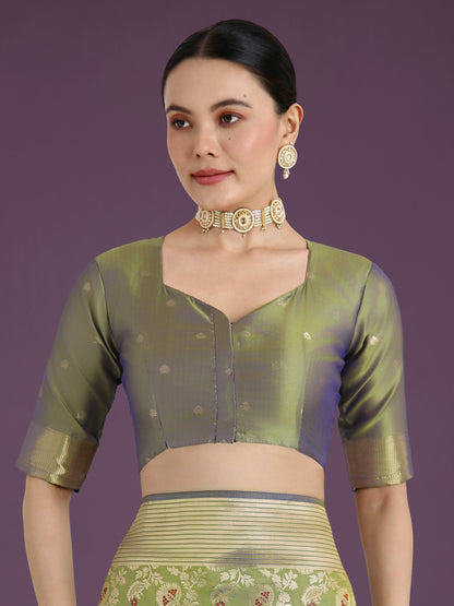 Dhiyona MJ Banarasi Silk Olive Zaal Pattern Traditional Saree