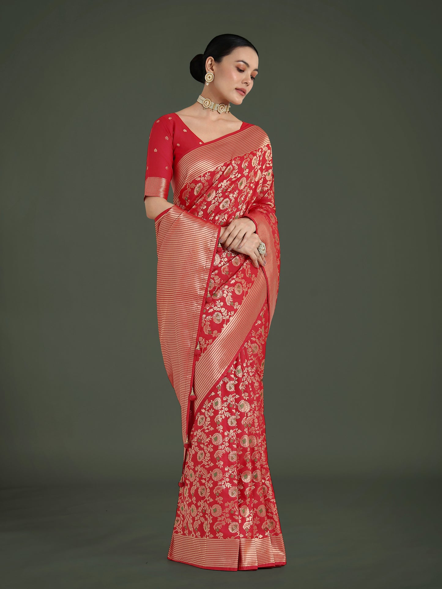 Dhiyona MJ Banarasi Silk Red Zaal Pattern Traditional Saree