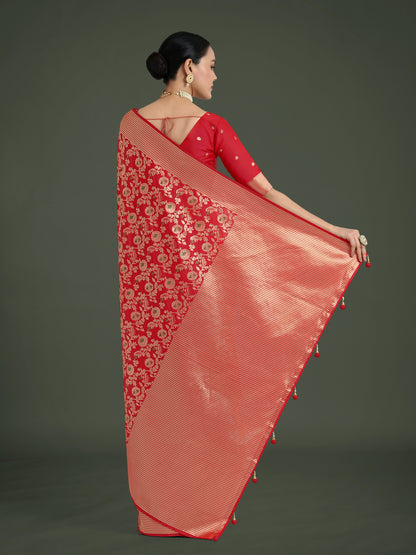 Dhiyona MJ Banarasi Silk Red Zaal Pattern Traditional Saree